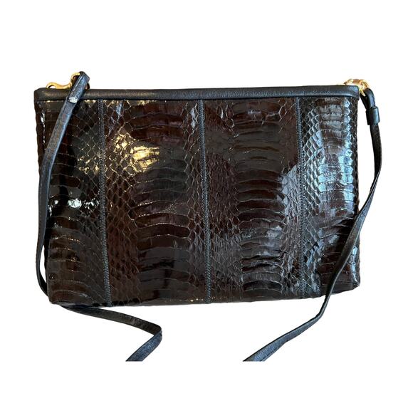Vintage 70s black snakeskin Python Convertible Shoulder Bag - Picture 1 of 7